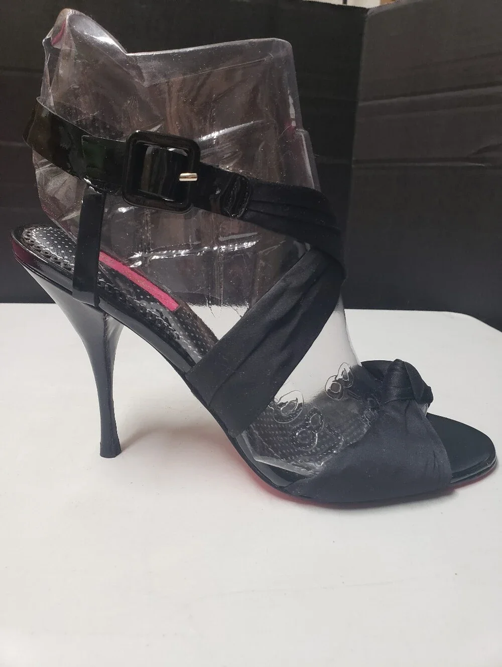 Betsey Johnson Black Satin Strappy Stiletto Sandals